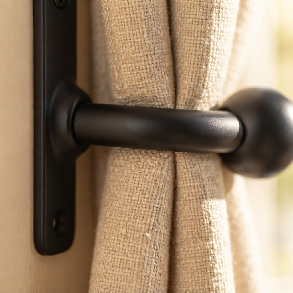 Matte Black Wall-Mounted Metal Curtain Holdback