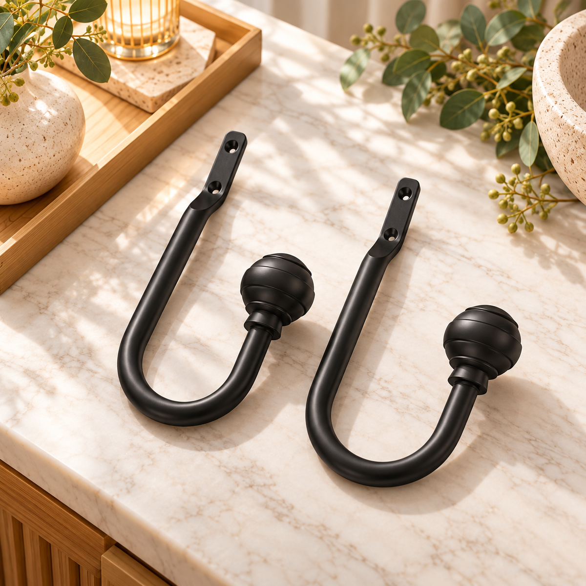 Matte Black Wall-Mounted Metal Curtain Holdback