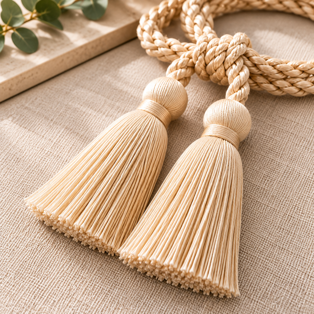 Cream Braided Rope Tassel Curtain Tieback