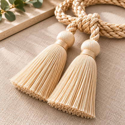 Cream Braided Rope Tassel Curtain Tieback