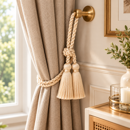 Cream Braided Rope Tassel Curtain Tieback
