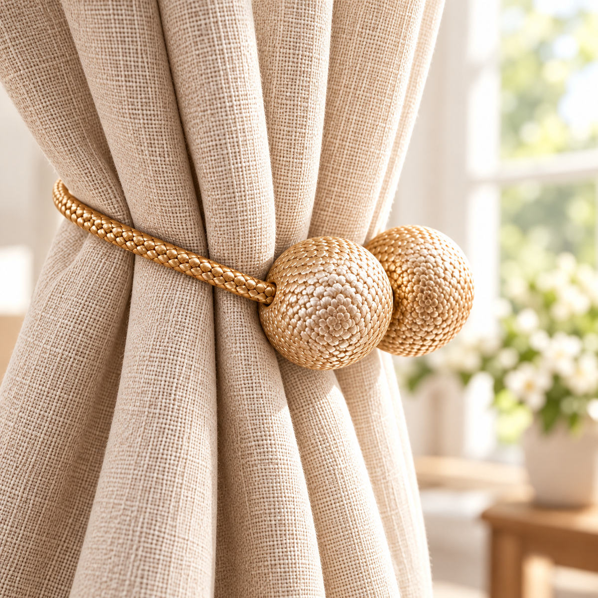 Gold Braided Magnetic Curtain Tieback