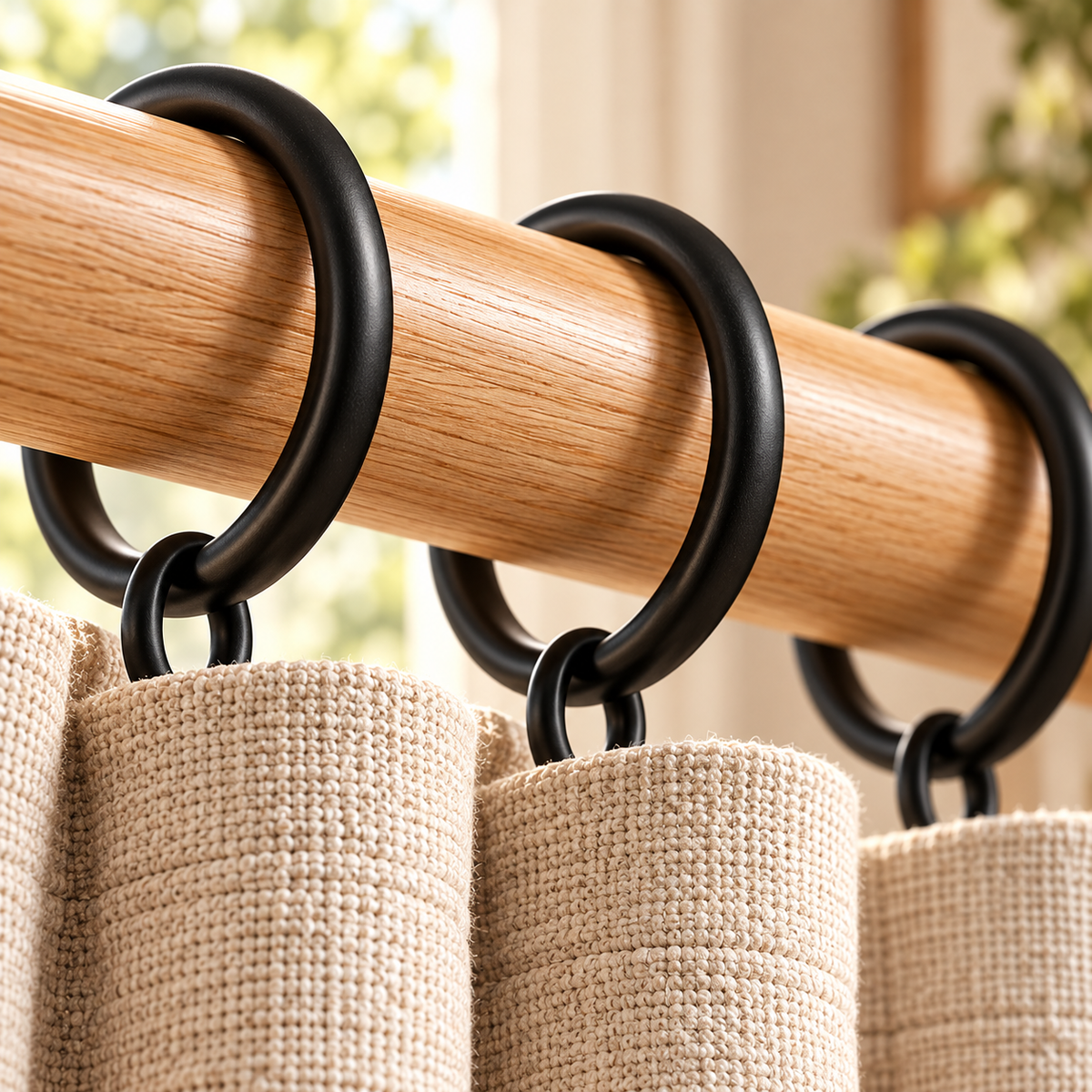 Matte Black Sliding Curtain Rings with Hanging Loops