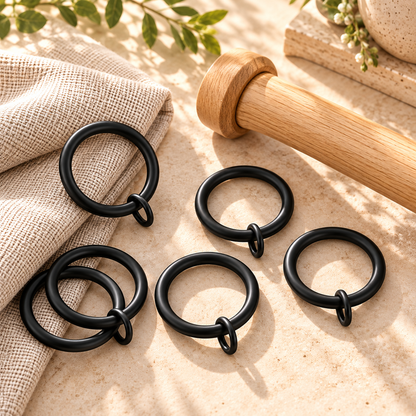 Matte Black Sliding Curtain Rings with Hanging Loops