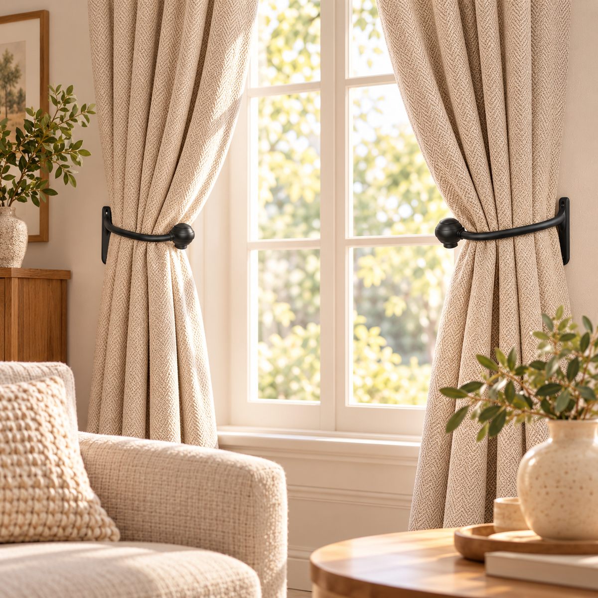 Matte Black Wall-Mounted Metal Curtain Holdback