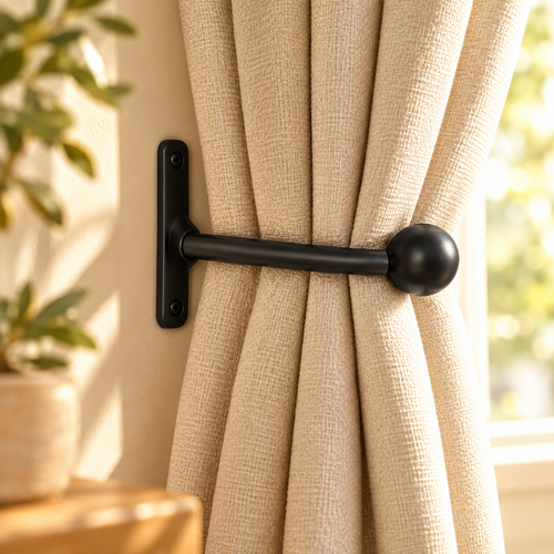 Matte Black Wall-Mounted Metal Curtain Holdback